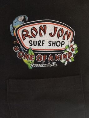 Ron Jon Black Pocket Tee with Red, White & Multicolor Logo
